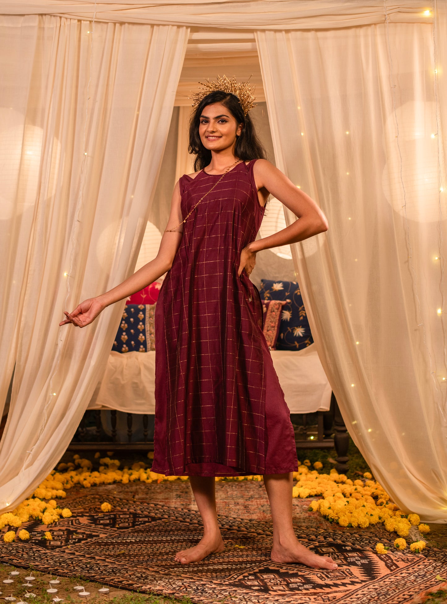 Over Dress : Burgundy Maheshwari