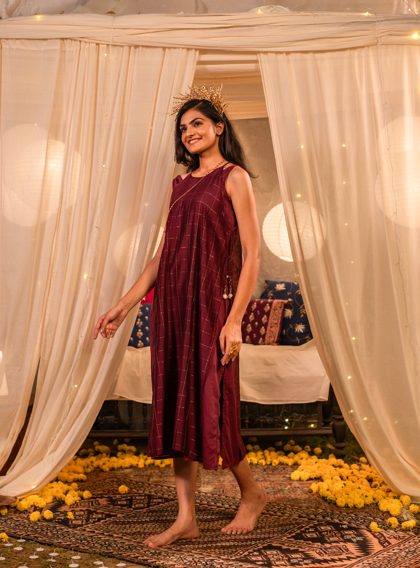 Over Dress : Burgundy Maheshwari