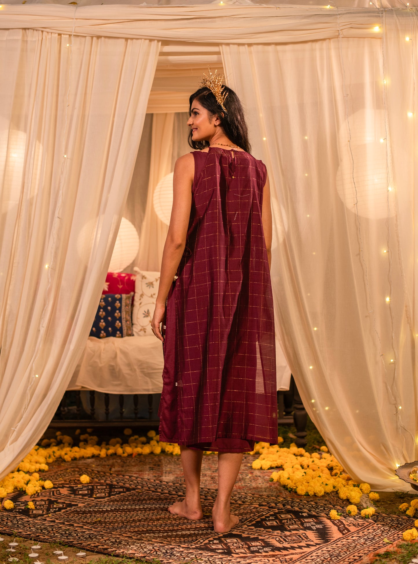 Over Dress : Burgundy Maheshwari