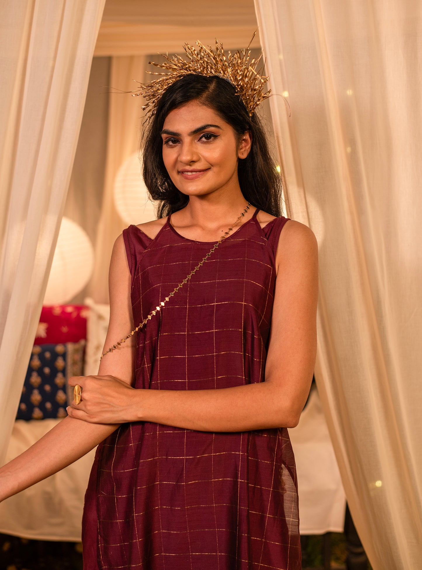 Over Dress : Burgundy Maheshwari