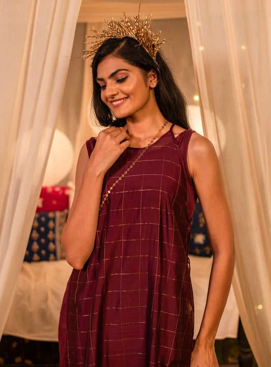 Over Dress : Burgundy Maheshwari