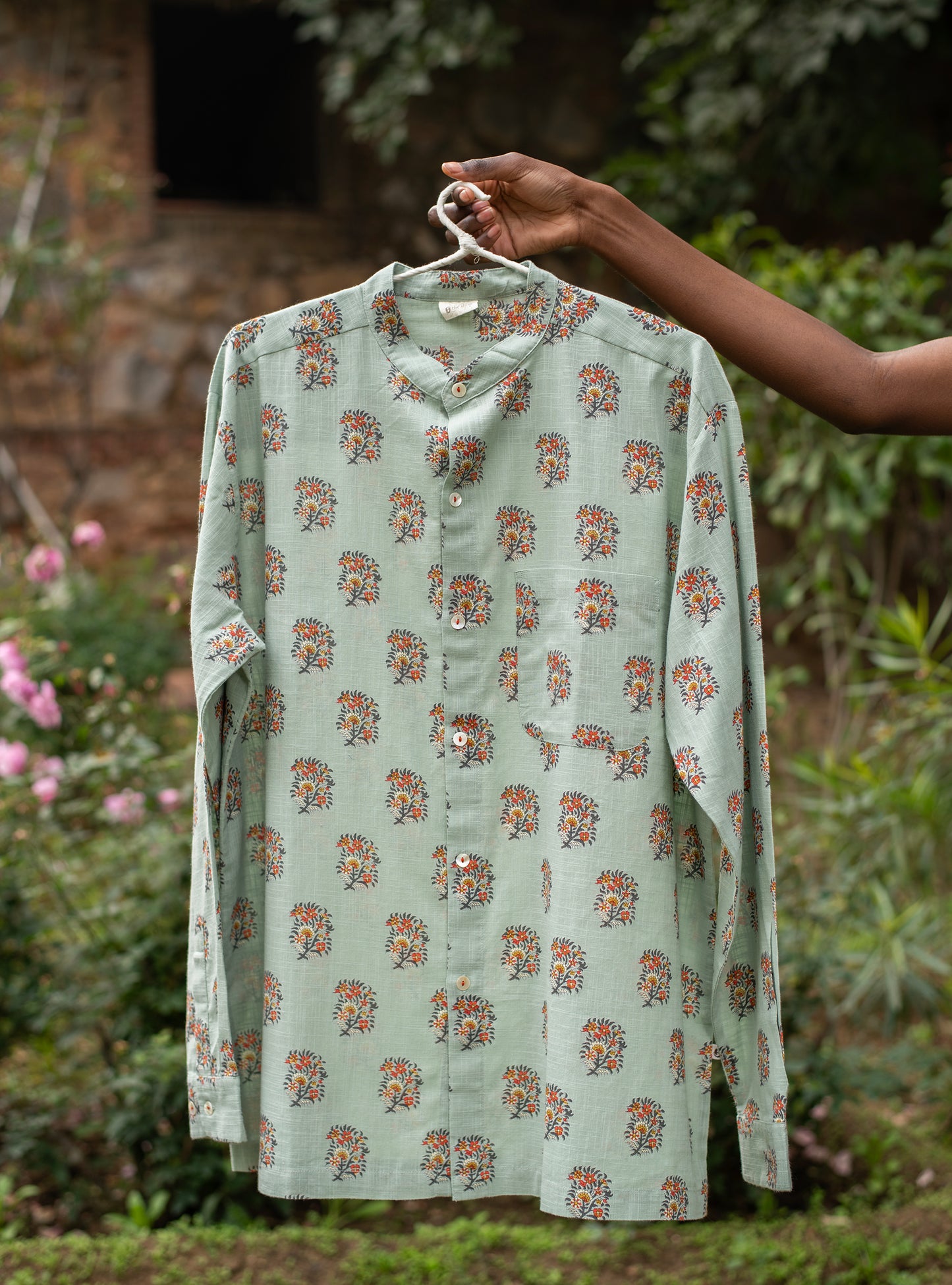 Nehru Shirt : Alyssa Blue Slub