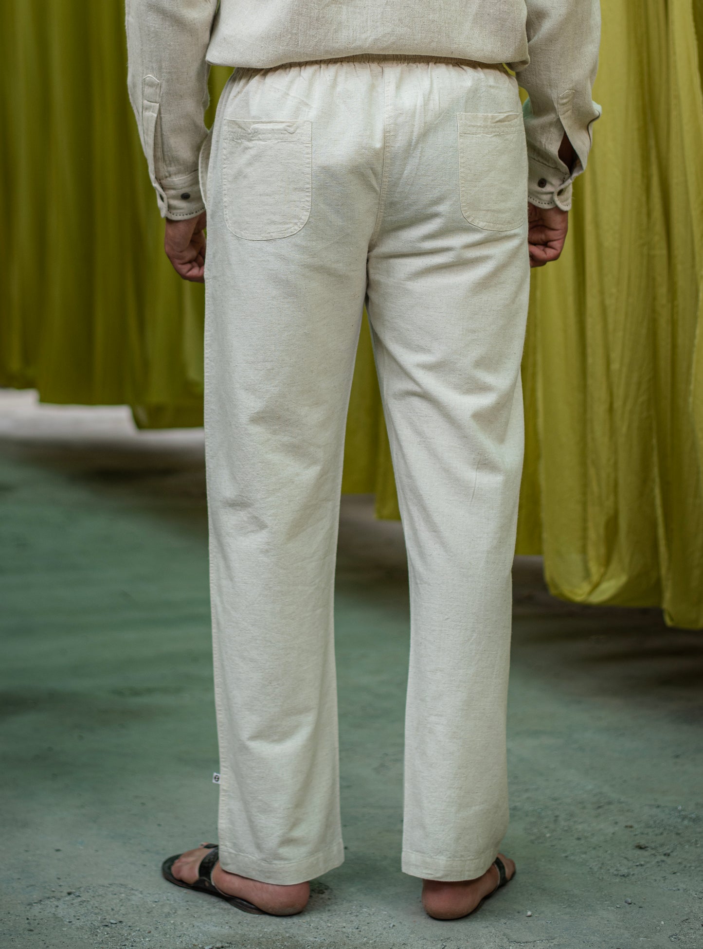 Mens House Pant : Solid Natural Cotton Flax