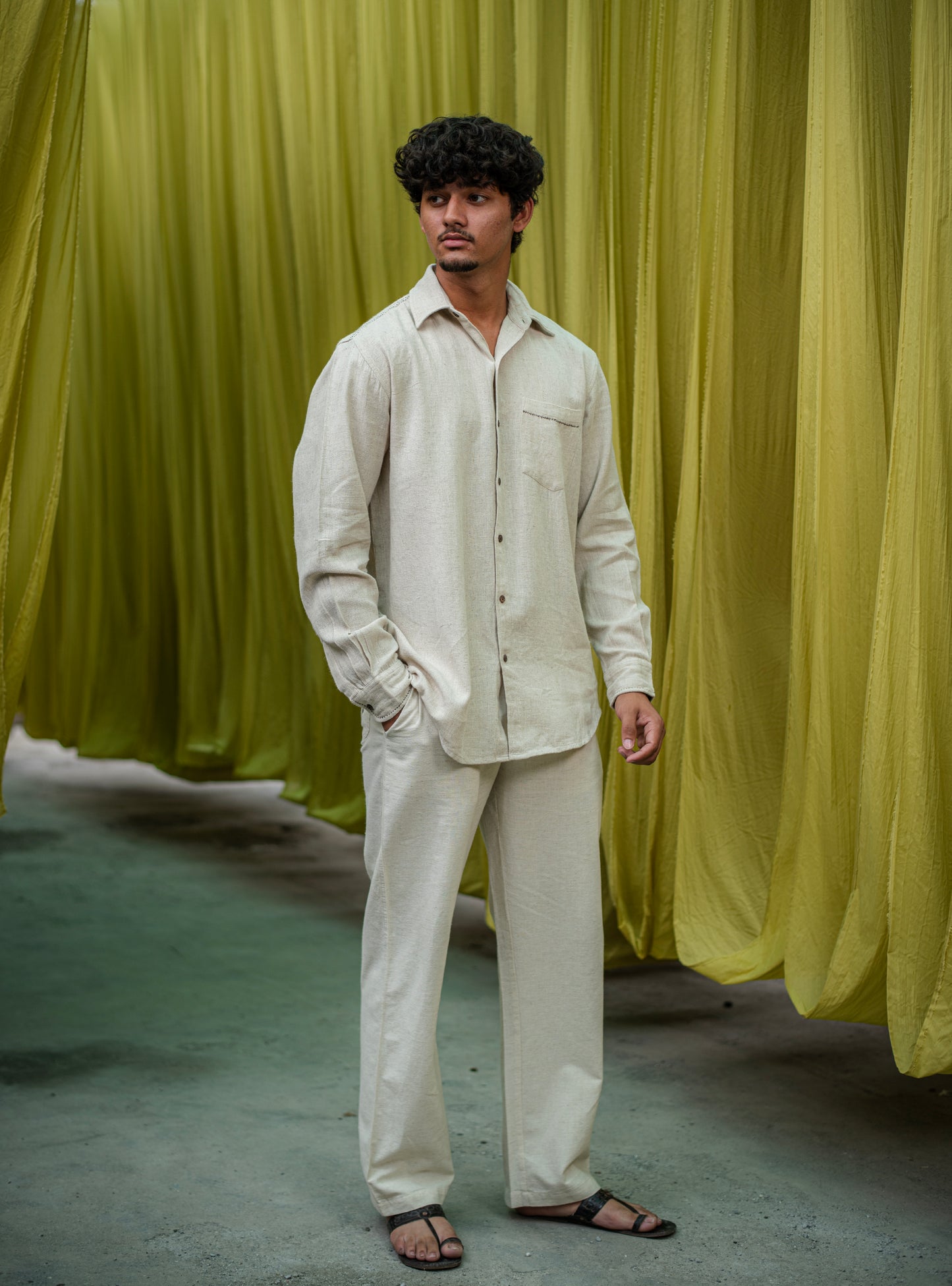Mens House Pant : Solid Natural Cotton Flax