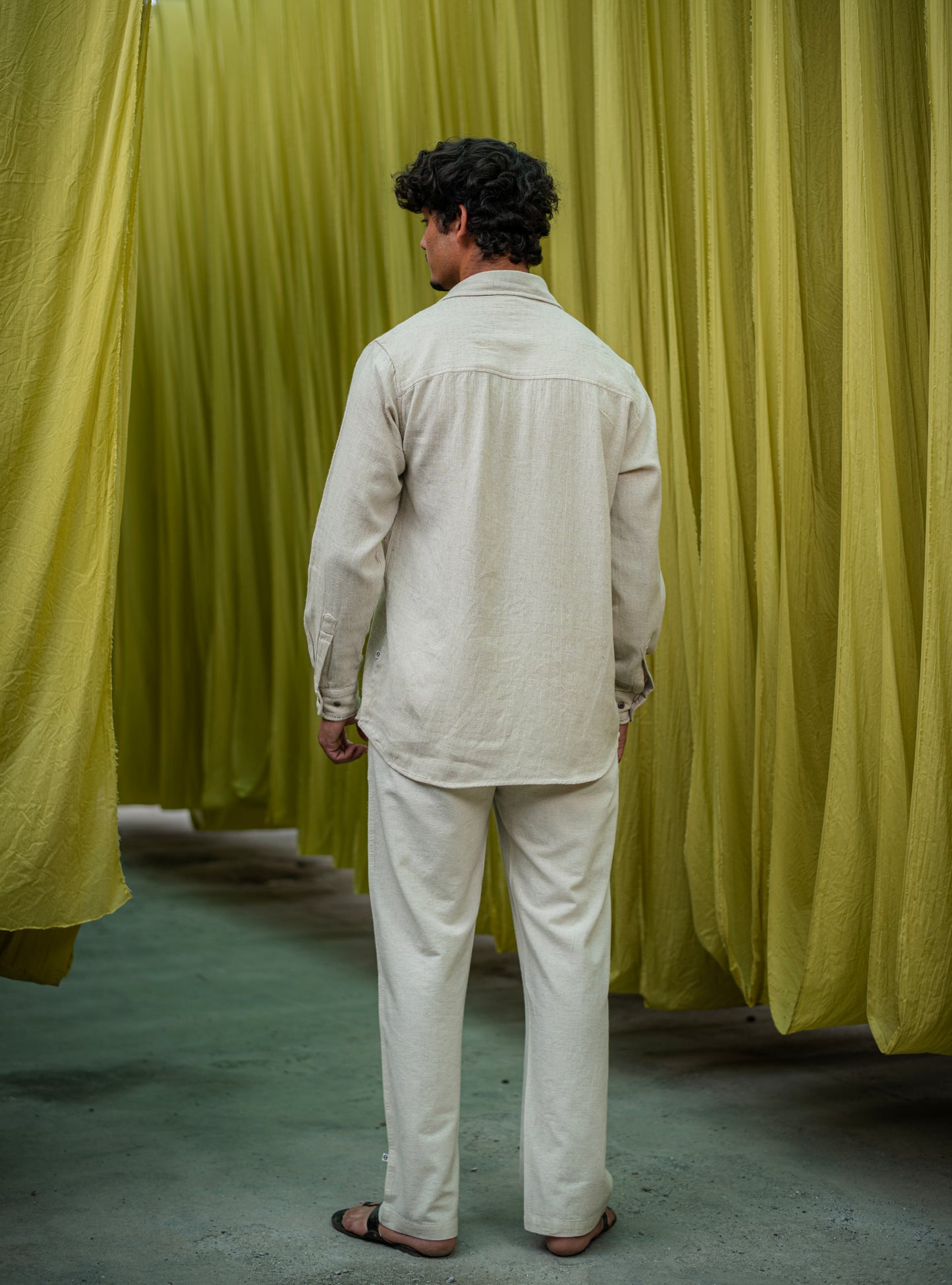 Mens House Pant : Solid Natural Cotton Flax