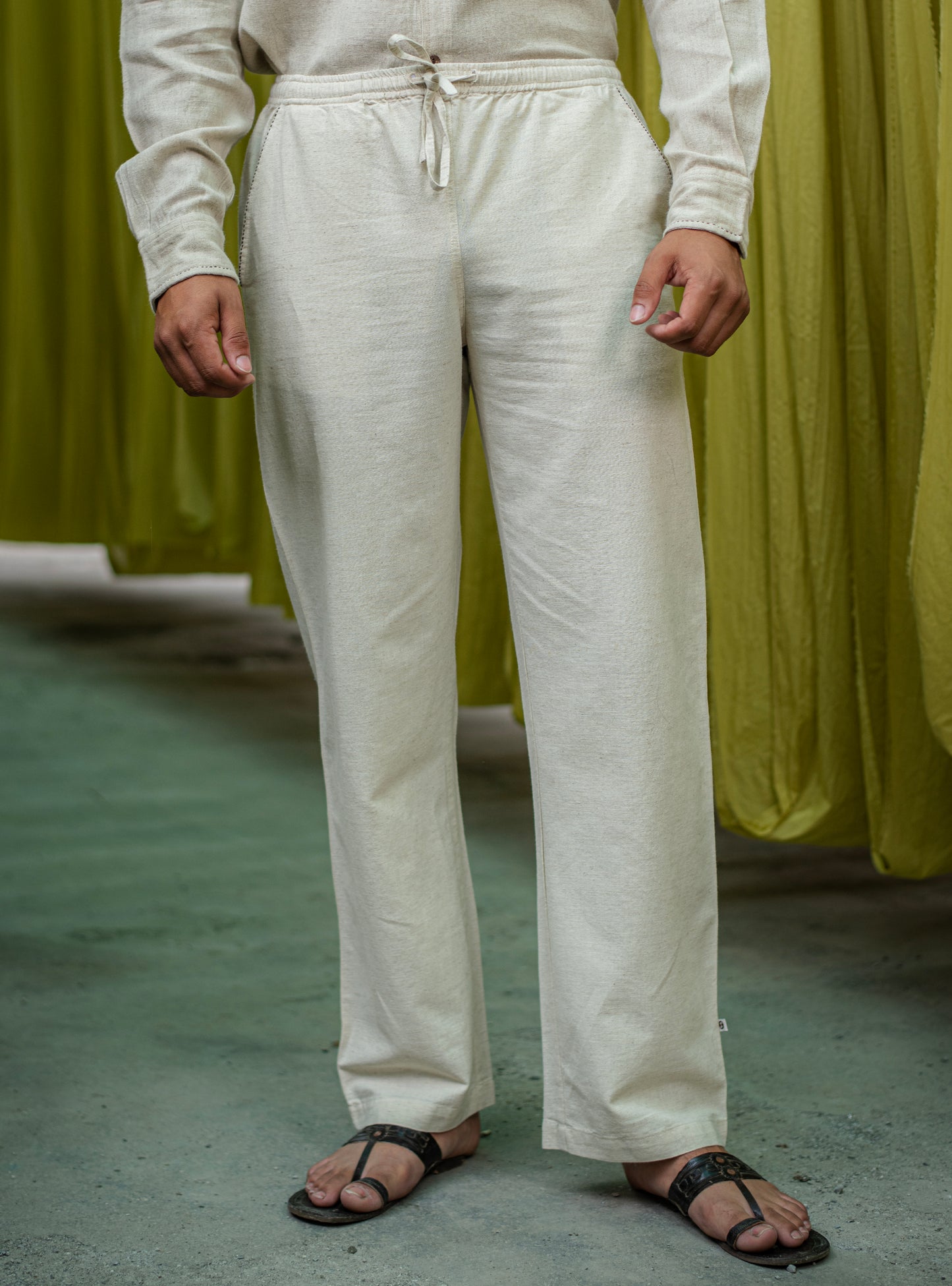 Mens House Pant : Solid Natural Cotton Flax