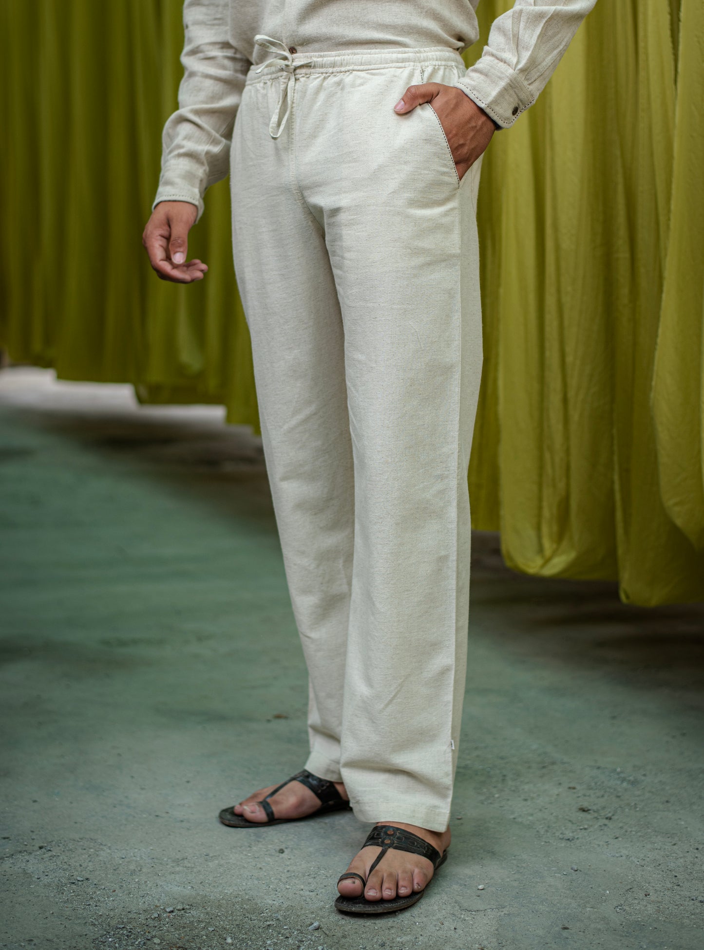 Mens House Pant : Solid Natural Cotton Flax