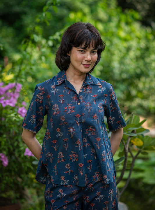 Hyuns Shirt : Ajrakh Veena Indigo Voile