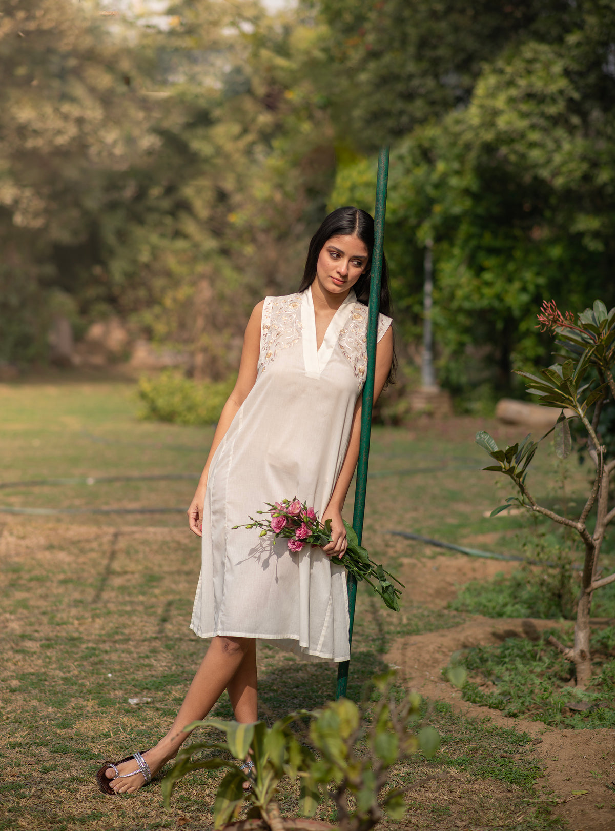 Kanan Dress : Emb Solid Cream Voile