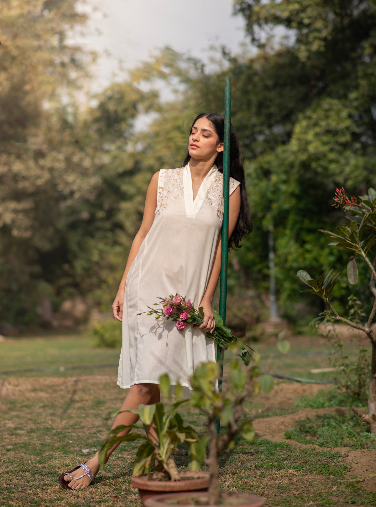 Kanan Dress : Emb Solid Cream Voile