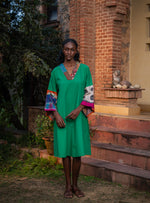 Katchi Dress : Green Slub Silk