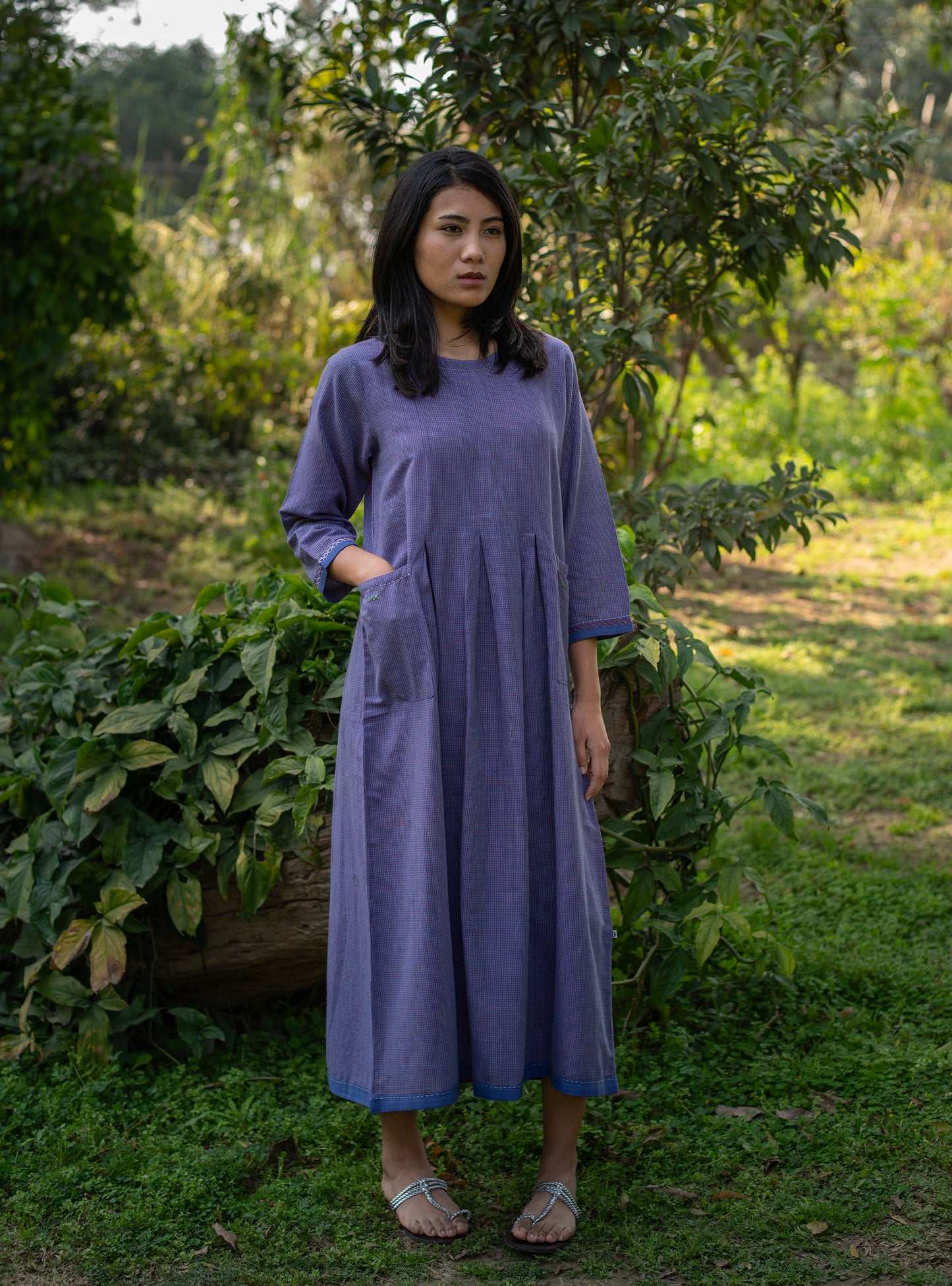 Khirki Dress : Blue Handloom Assorted
