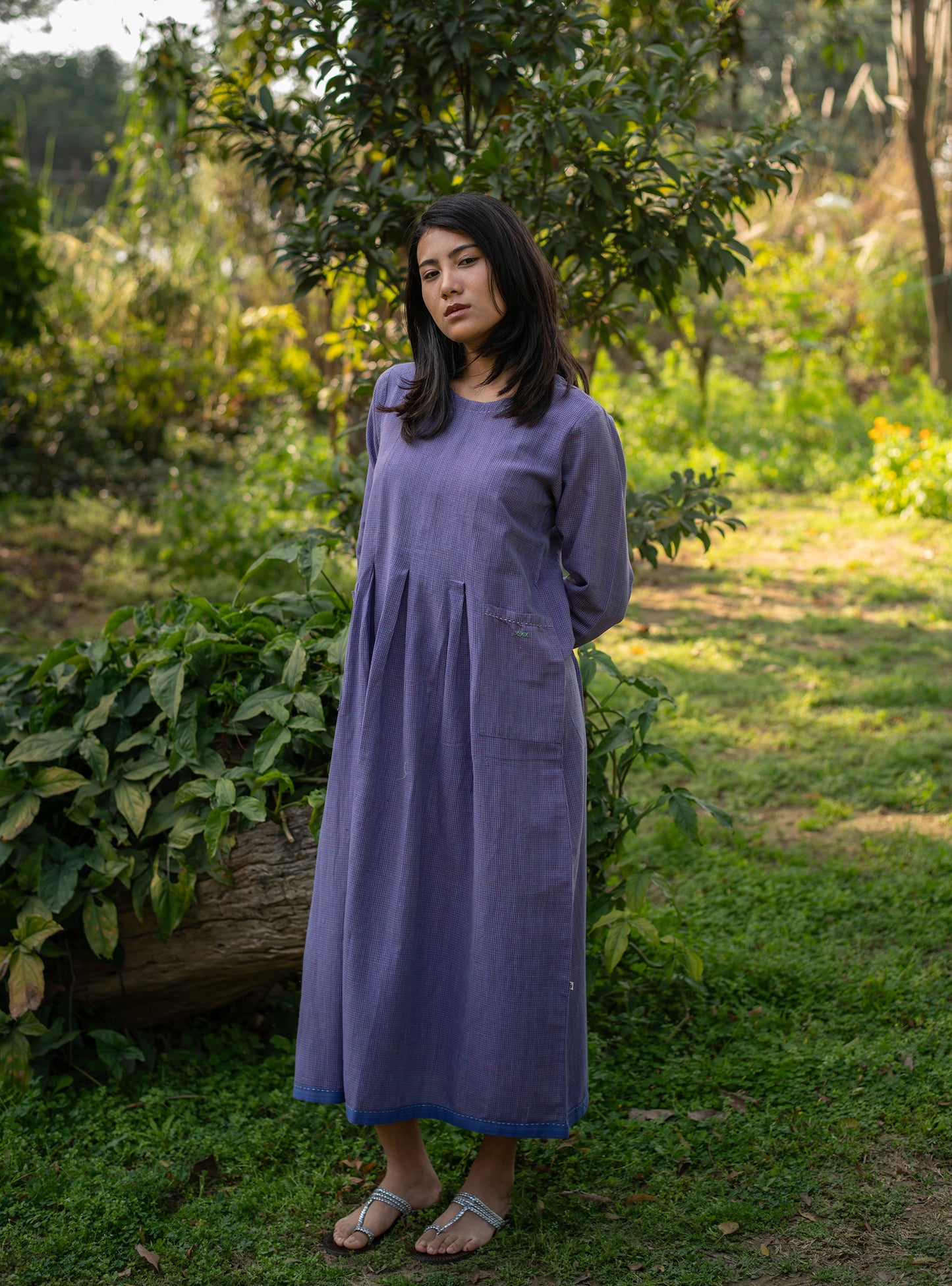 Khirki Dress : Blue Handloom Assorted