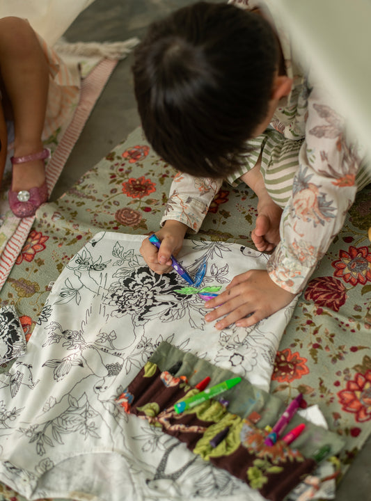 Kids Art Set : Bird Black & White Poplin