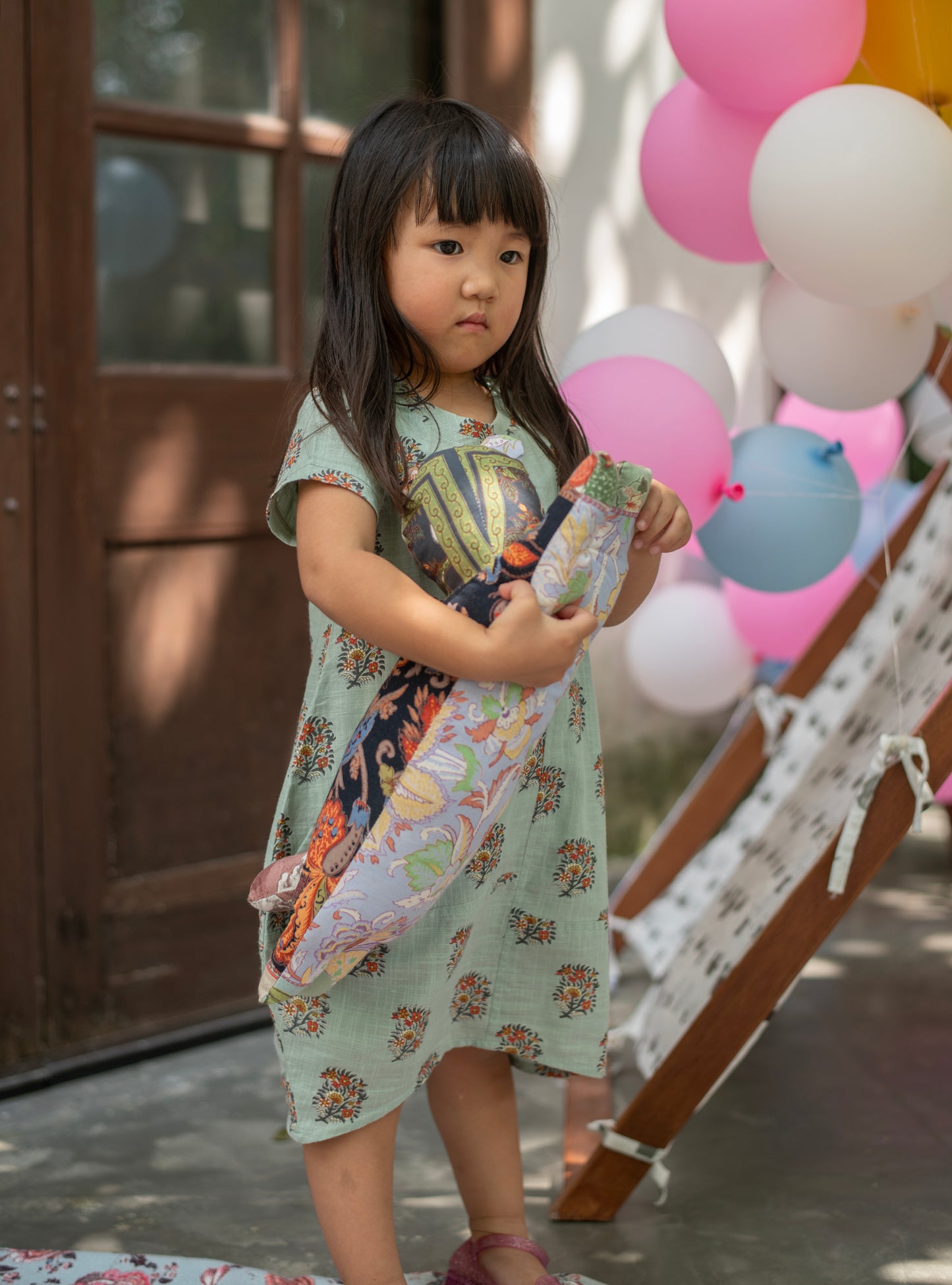 Kids Balloon Dress : Alyssa Blue Slub