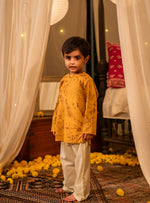 Kids Classic Kurta : Malabar Gold On Mustard Voile