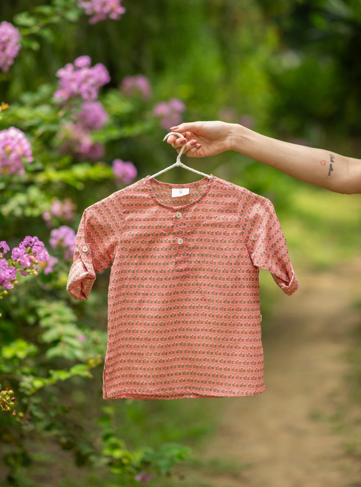 Kids Classic Kurta : Kamal Booti Blush Voile