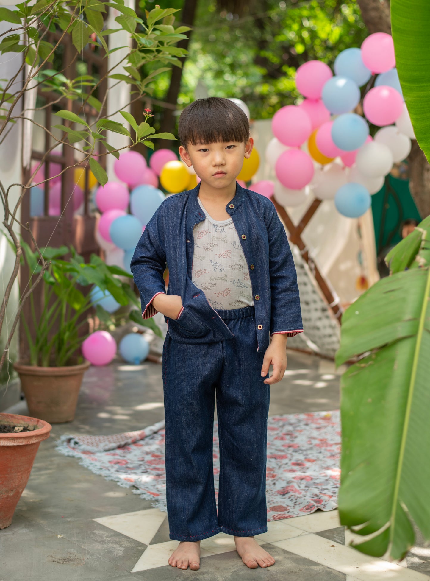 Kids Jacket Rev Handwoven : Veg Dyed Navy Denim