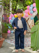 Kids Jacket Rev Handwoven : Veg Dyed Navy Denim