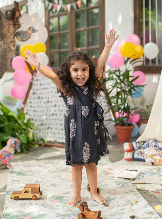 Kids Wrap Around Dress : Rosa Buti Black Voile