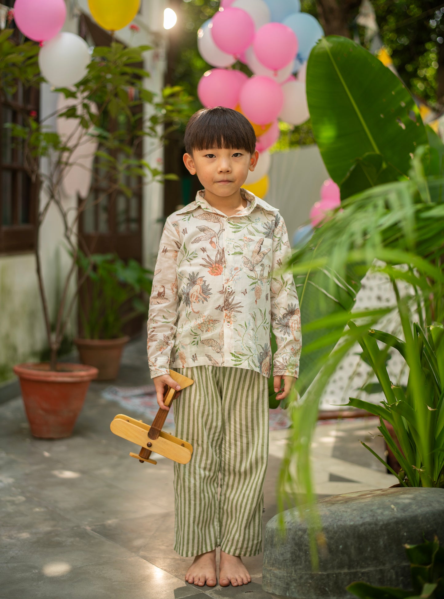 Kids Epaulet Pant : Lemur Sage Voile