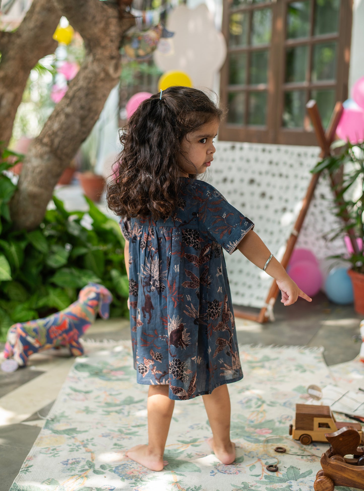 Kids Claire Dress : Ajrakh Ubud Indigo Voile
