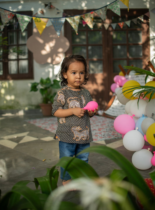 Kids Classic Kurta : Tiger Black Voile