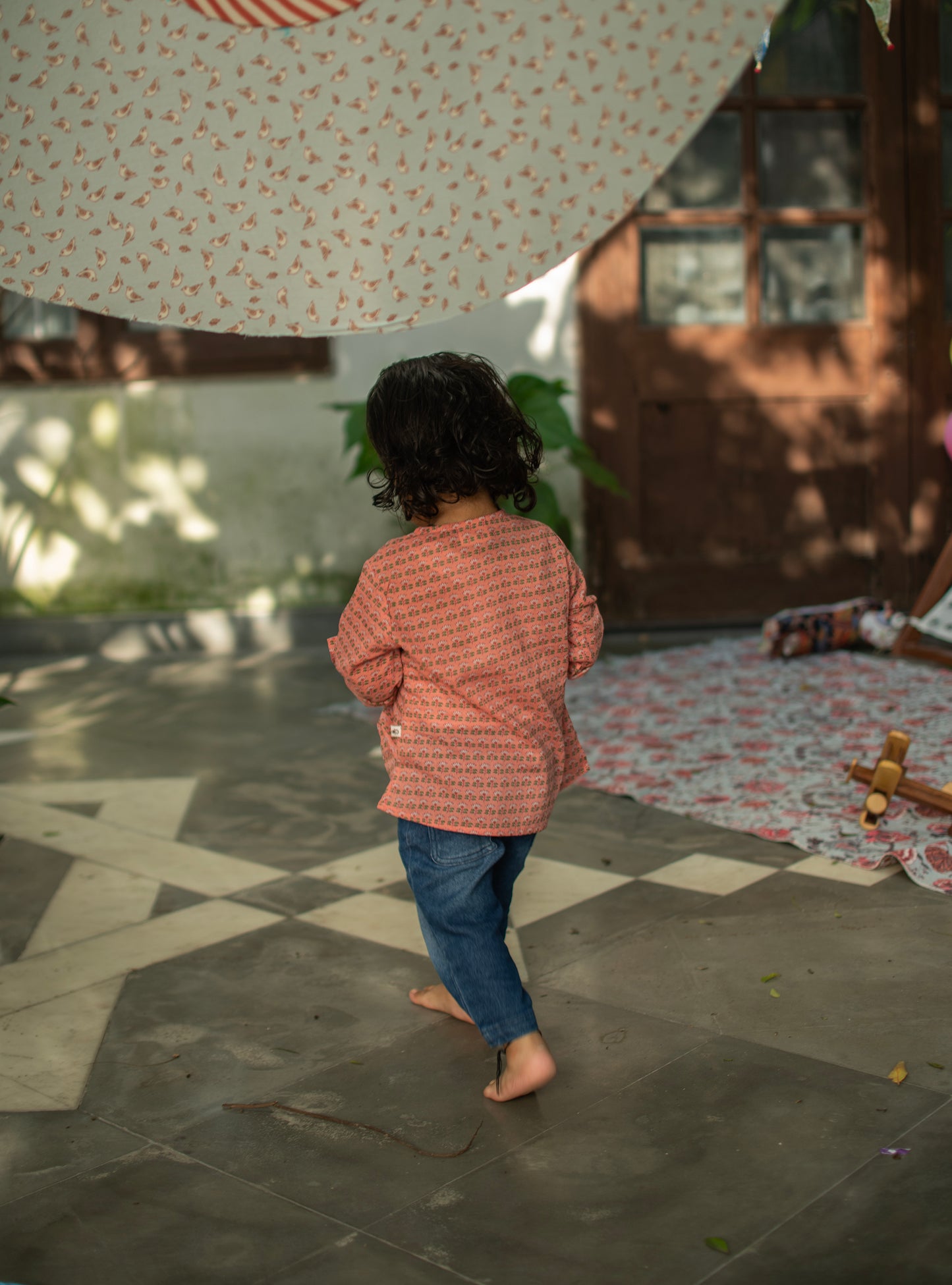 Kids Classic Kurta : Kamal Booti Blush Voile