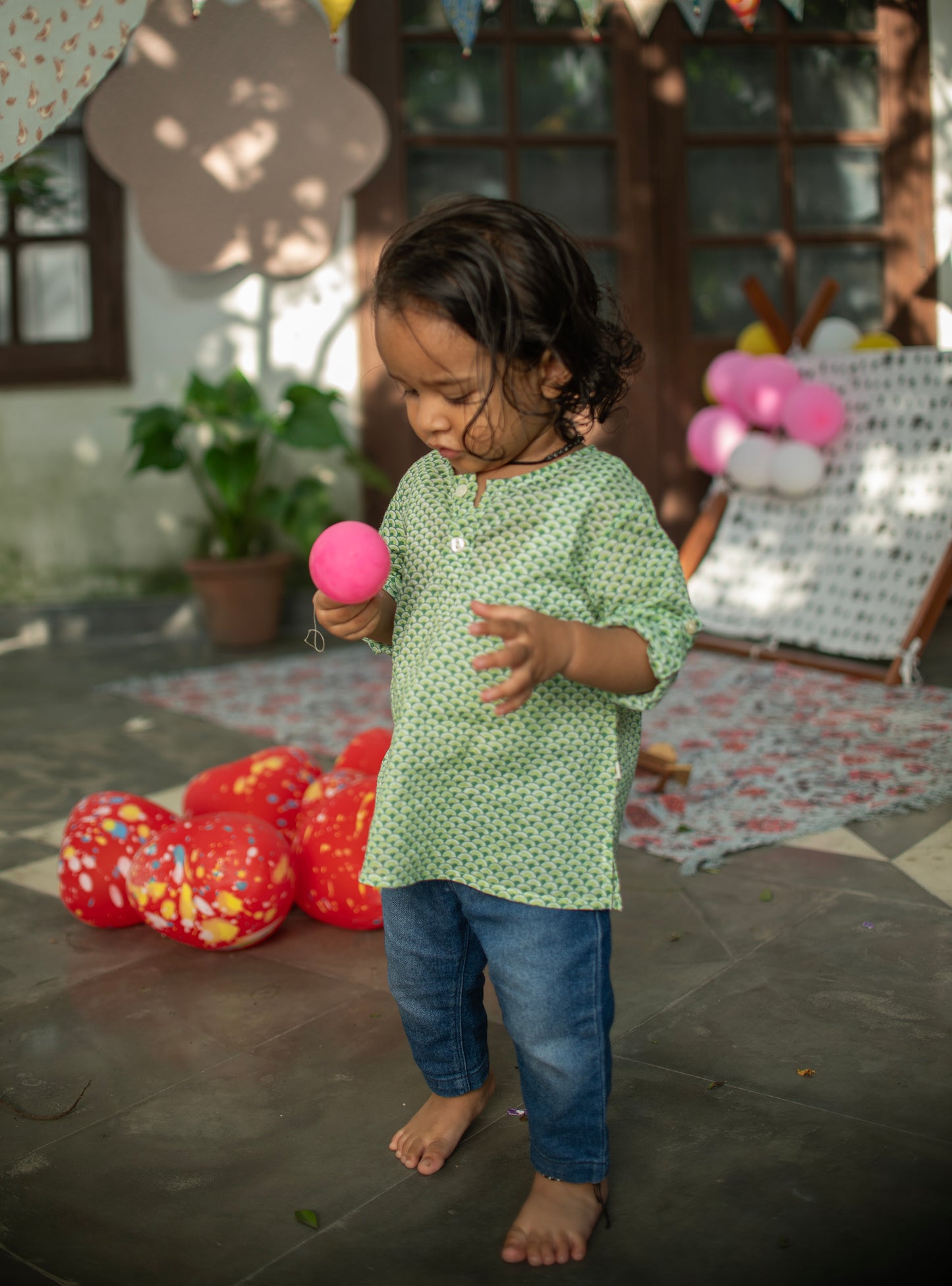 Kids Classic Kurta : Scales Green Voile