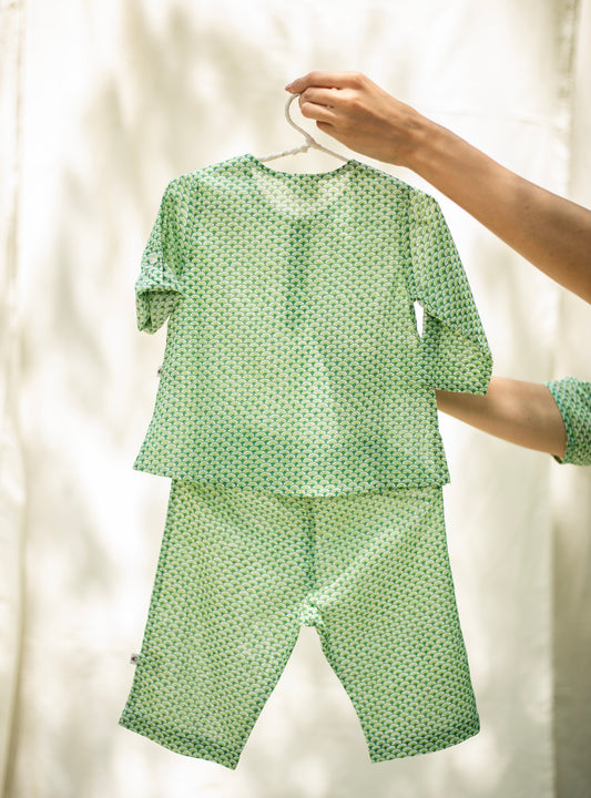Angad Pajama : Scales  Green  Voile