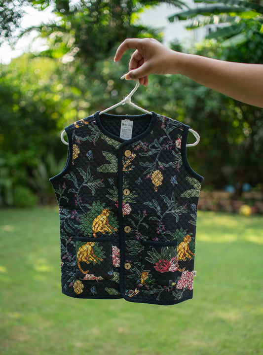 Kids Quilted Vest Rev : Ubud Black Voile