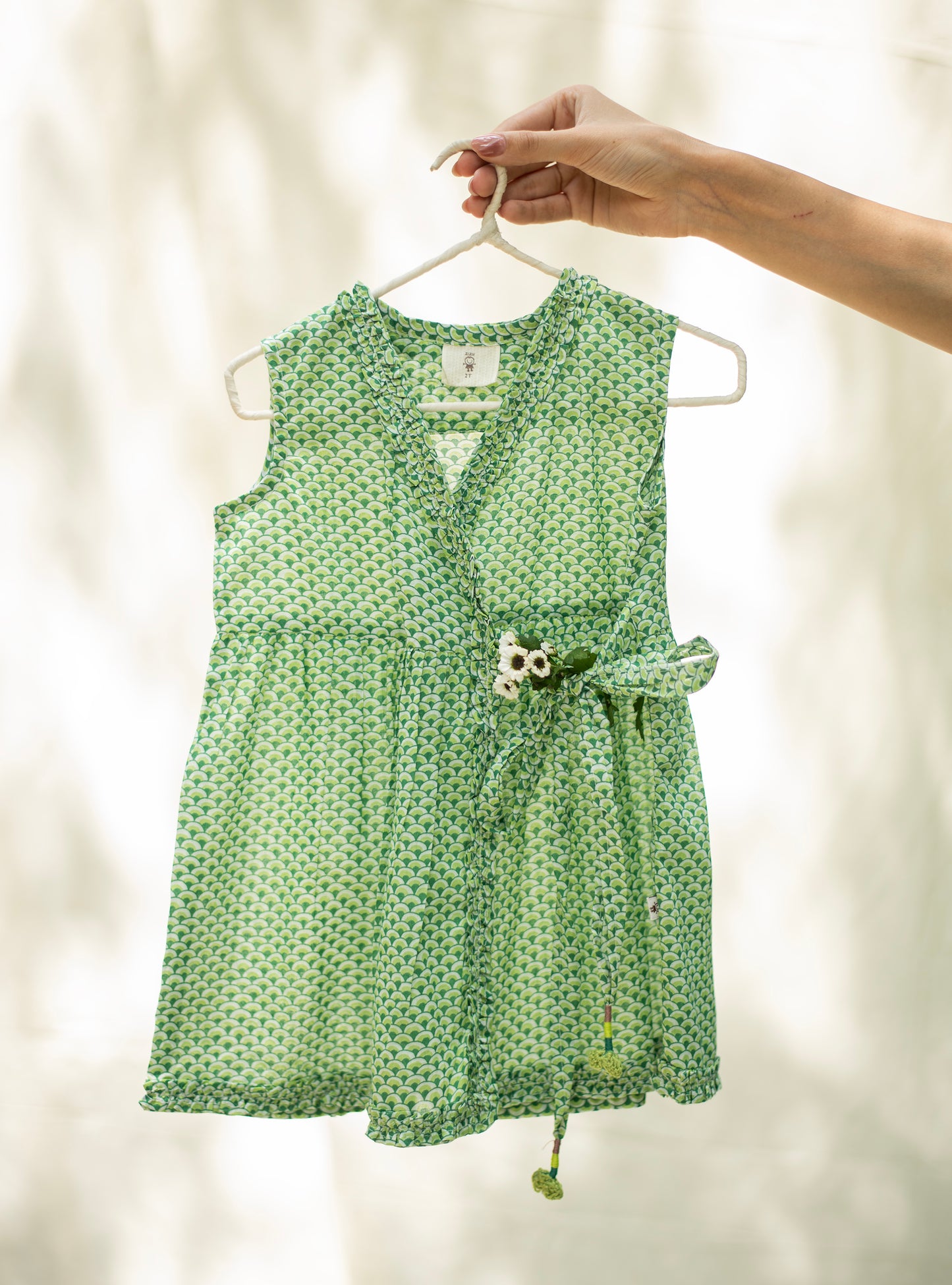 Kids Wrap Around Dress : Scales Green Voile