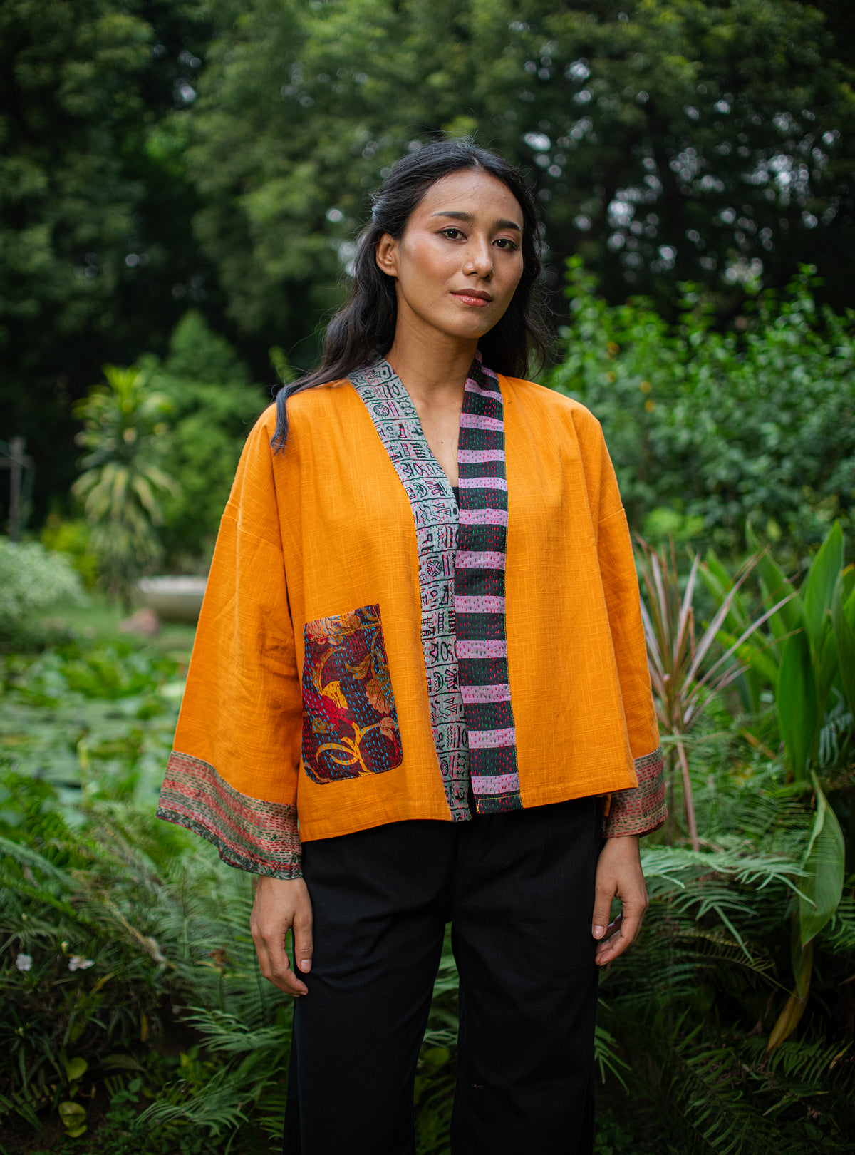 Kimono Shrug : Mustard Textured+Gudri Silk