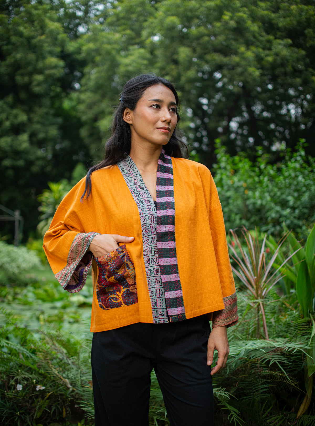Kimono Shrug : Mustard Textured+Gudri Silk