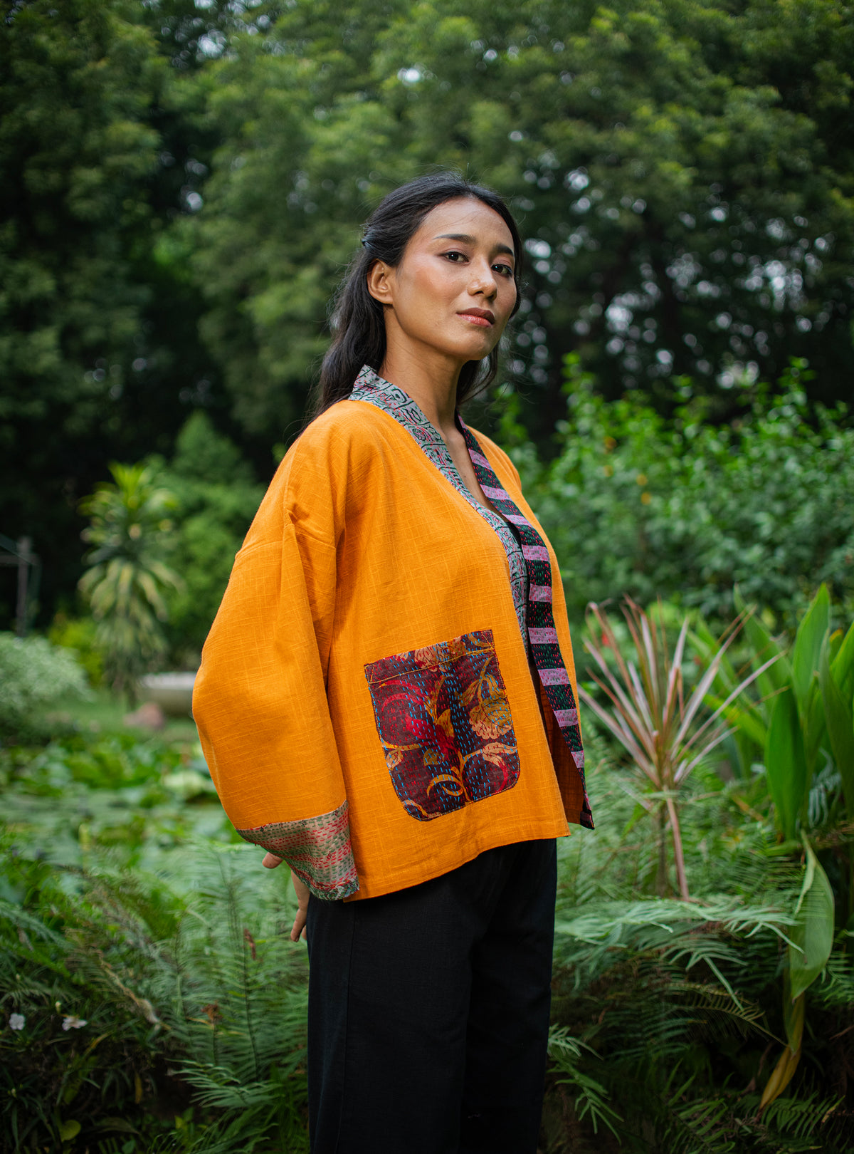 Kimono Shrug : Mustard Textured+Gudri Silk