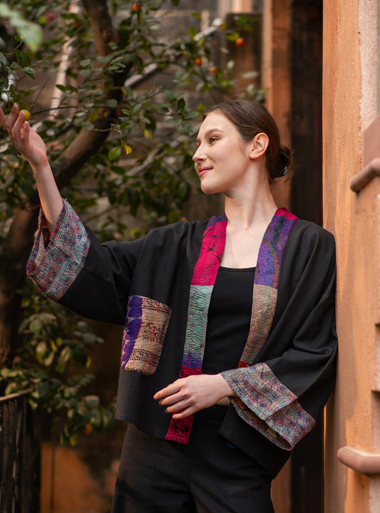 Kimono Shrug : Black Slub Silk