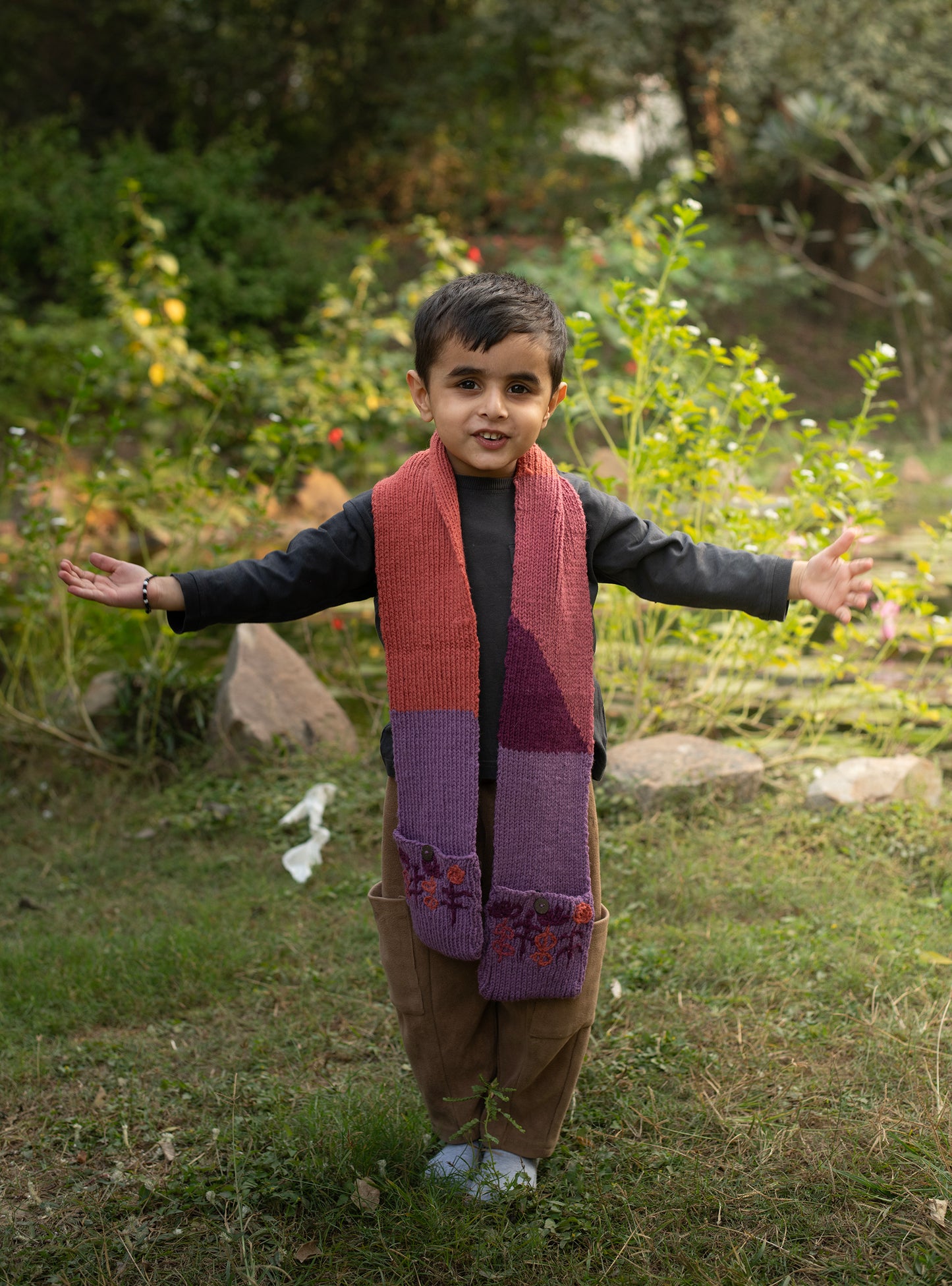 Kids Knitted : Muffler With Pocket Pure Wool Assorted