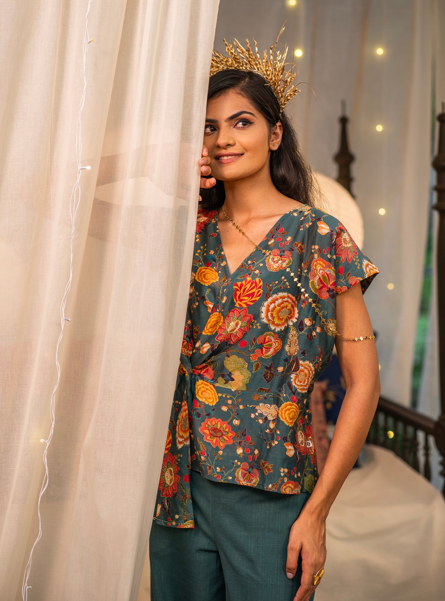 Knot Top : Malabar Emerald Chanderi