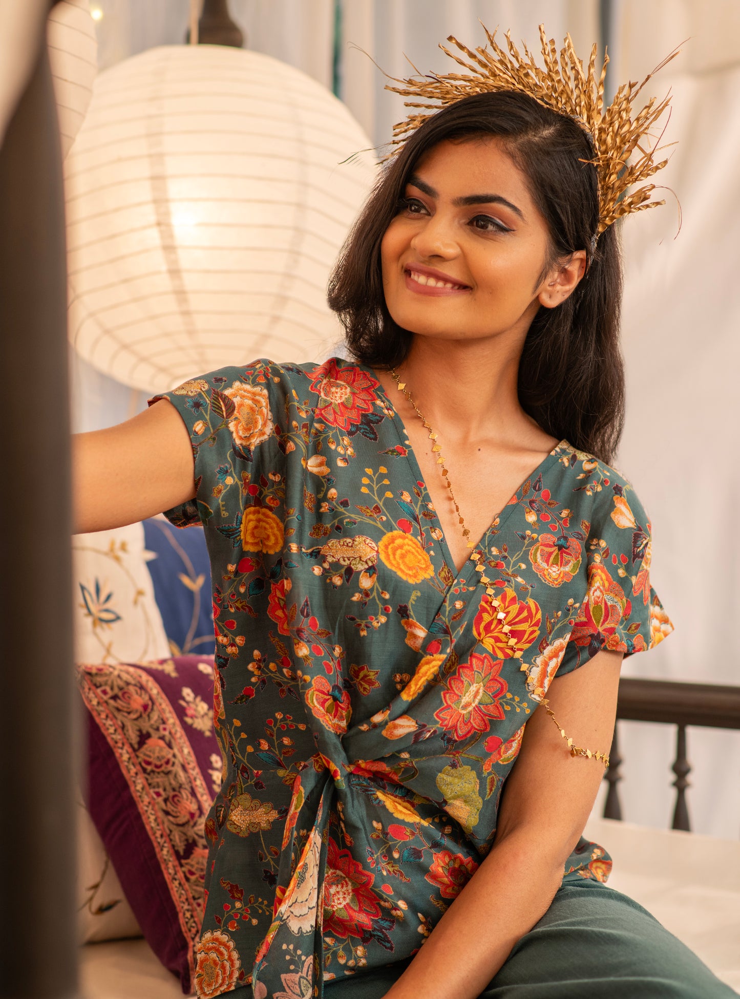 Knot Top : Malabar Emerald Chanderi