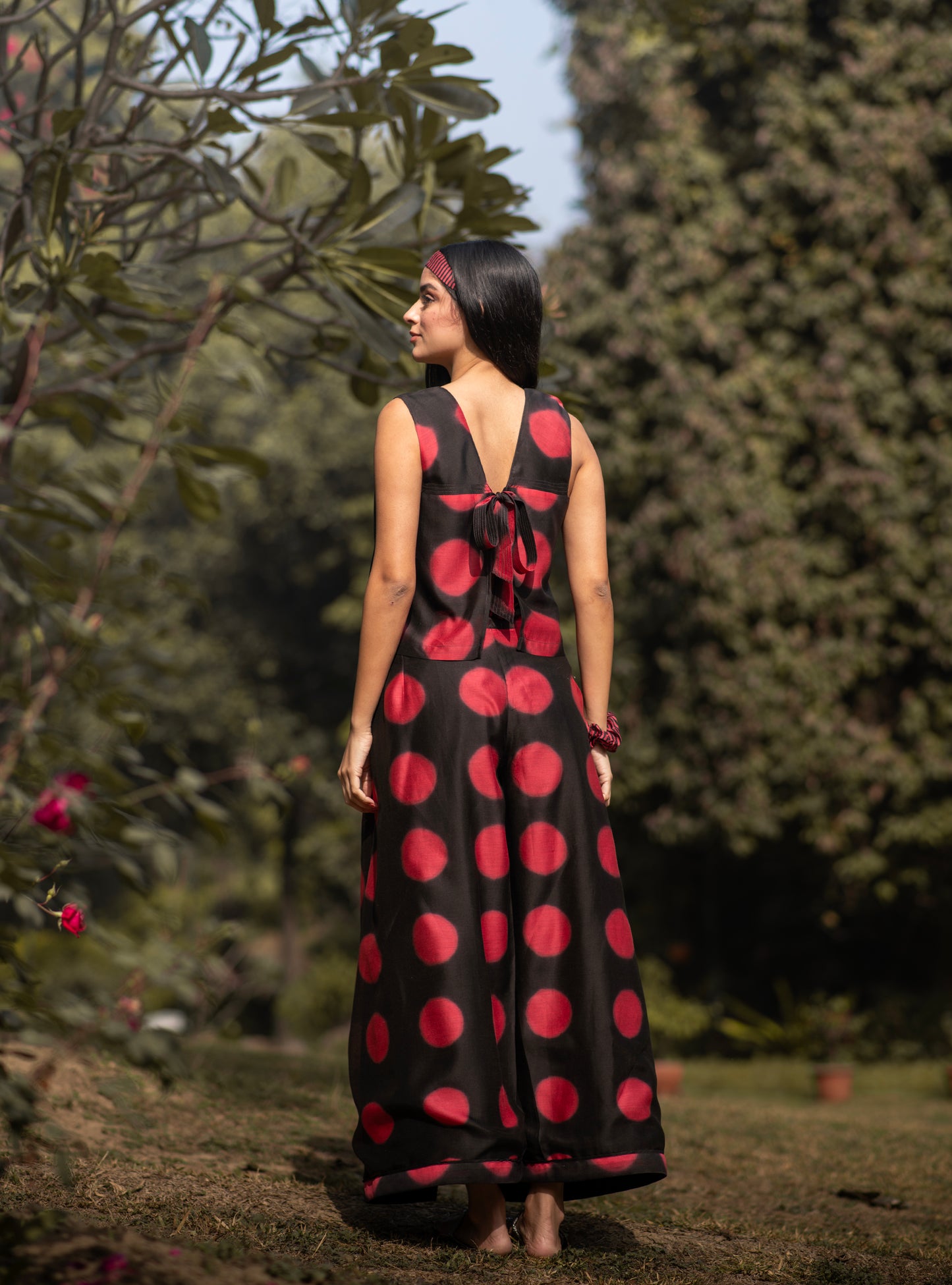 Wrap Pant : Tie & Dye Circle Red Chanderi