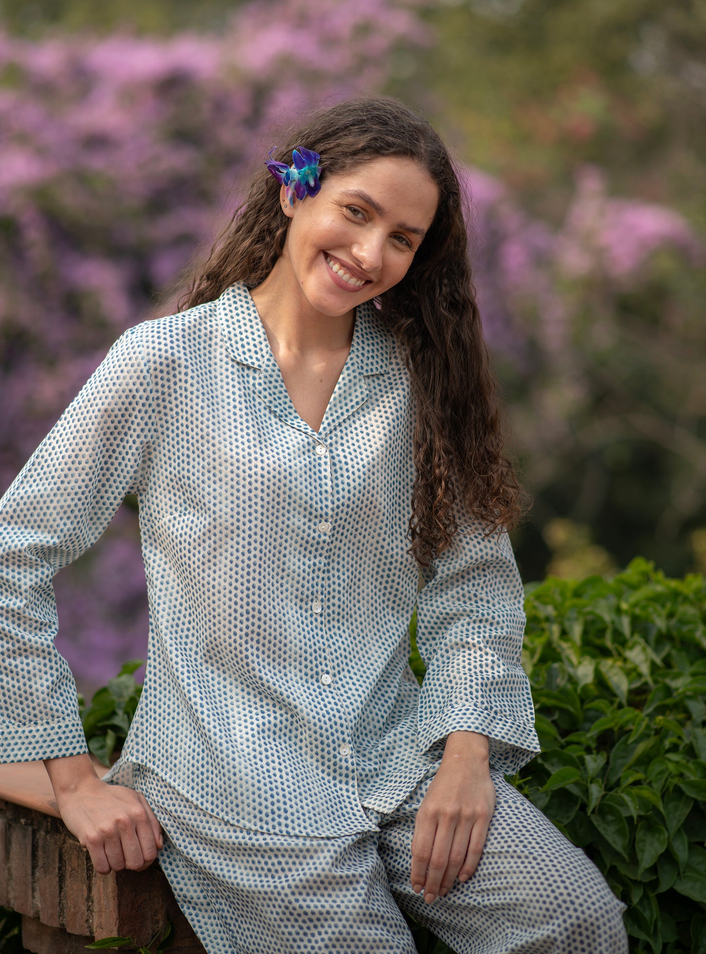 Vanessa PJ Set : Laurel Dotty Blue Voile