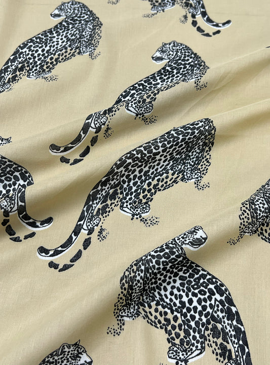 Cotton Voile  Fabric  : Leopard Black on Beige