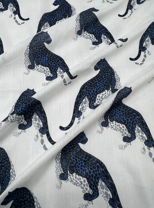 Cotton Voile  Fabric  : Leopard Blue Natural