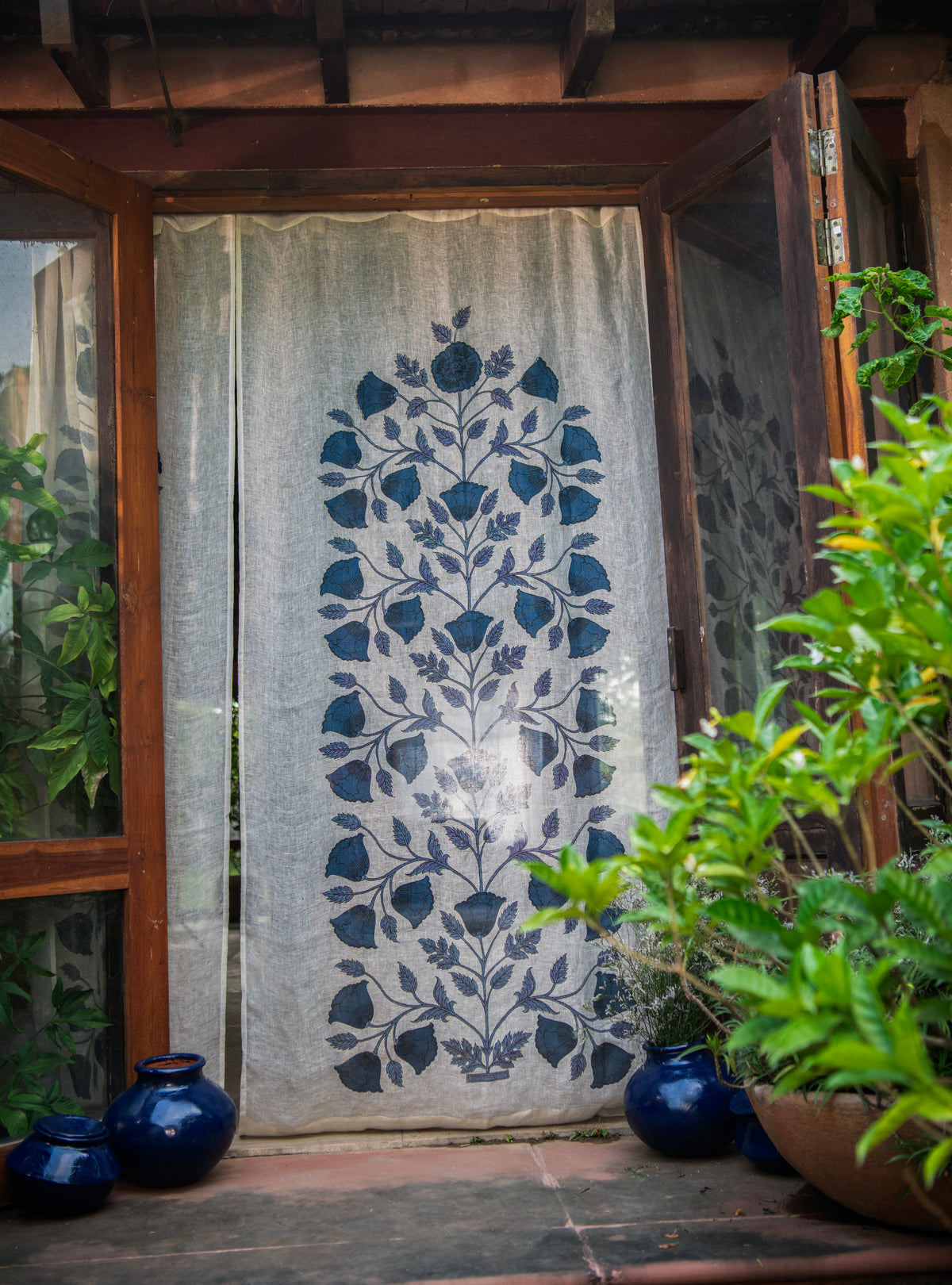 Printed Curtain : Nargis Blue Linen