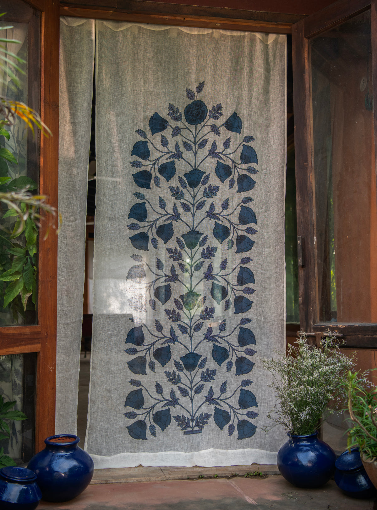 Printed Curtain : Nargis Blue Linen