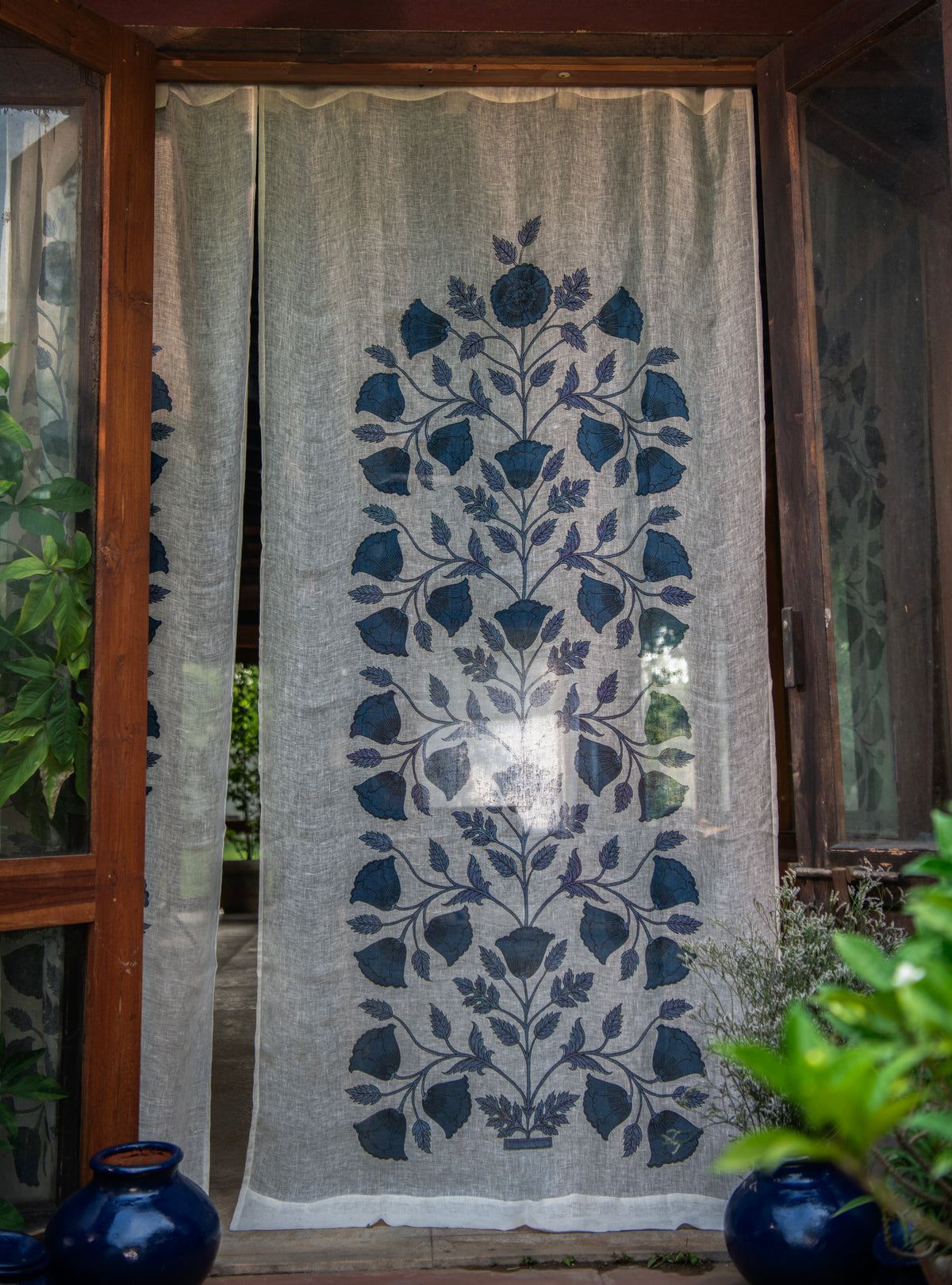 Printed Curtain : Nargis Blue Linen
