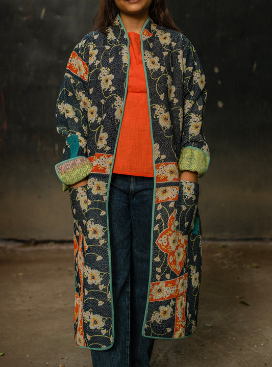 Vintage Cotton Kantha Jacket : Reversible Multi Color