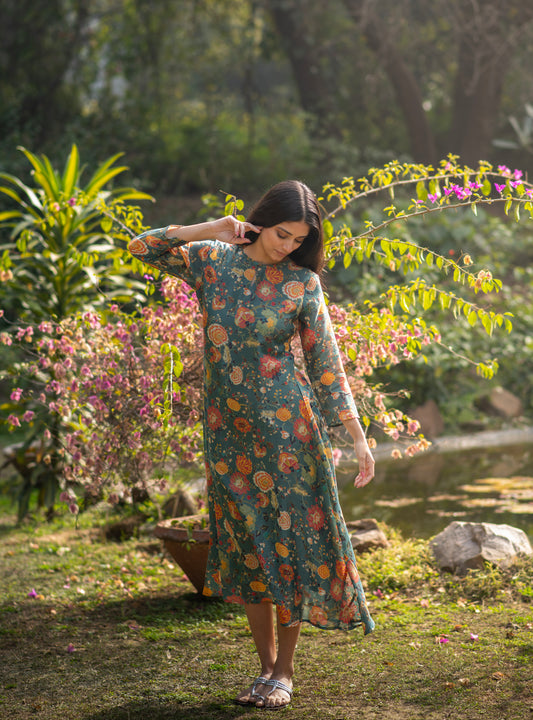 Martina Dress : Malabar Emerald Chanderi