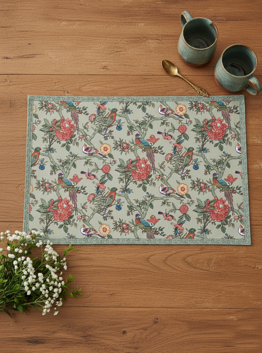 Printed Mat Set of 6 : Bird Lime Canvas