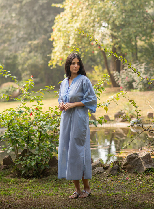 Maya Kaftan : Boro Bindi Blue Voile